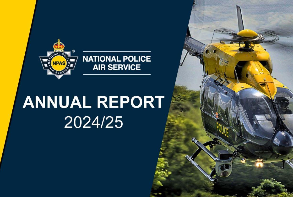 Front cover of Annual Report show a photo of a helicopter in flight